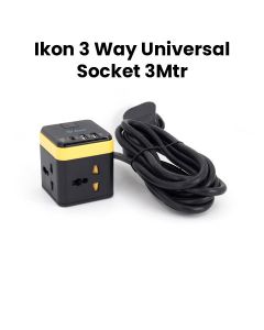 Ikon 3-Way Universal Socket with 2 USB-A and 1 USB-C Ports 3M Black | IK-403MPU