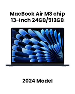 Apple MacBook Air 24GB RAM 512GB SSD 13 Inch, M3 Chip, 8-Core CPU And 10-Core GPU, Liquid Retina Display - Midnight - MC8Q4AB/A