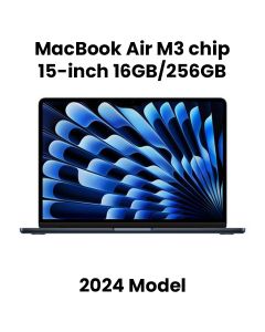 Apple MacBook Air 16GB RAM 256GB SSD 15 Inch, M3 Chip, 8-Core CPU And 10-Core GPU, Liquid Retina Display - Midnight - MC9G4AB/A
