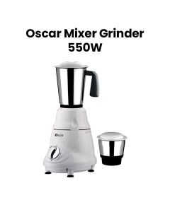 Oscar Mixer Grinder 550W, Stainless Steel Blade, Ideal For Modern Kitchens, High Performance Motor, Multiple Jars, Durable Design - White - OMG550INDK