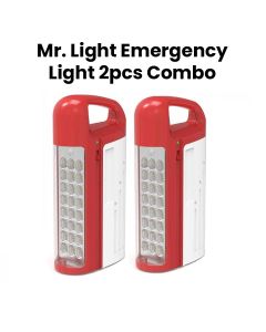 Mr. Light Emergency Light Combo 2 Pieces, Long-Life Rechargeable, 10 Hours Charging Time, Lighting Source Of 24 LEDs - Red/White - MR588
